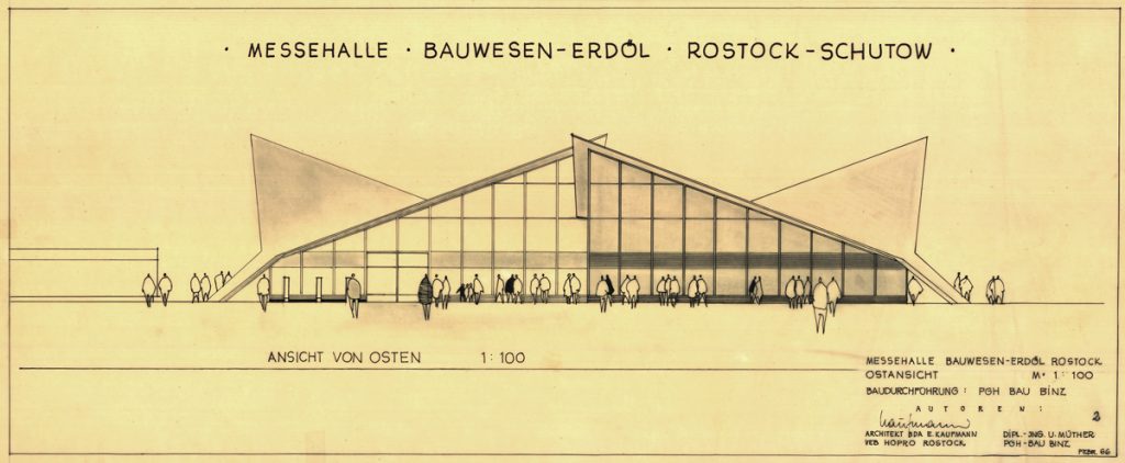 Ulrich Müther, Messehalle "Bauwesen und Erdöl", Rostock, Ansicht, 1966, Foto: Müther-Archiv an der Hochschule Wismar